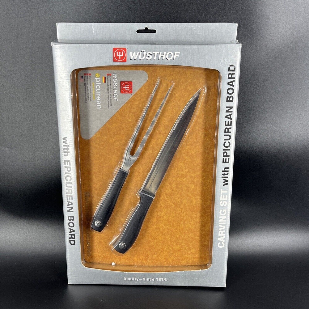 Wusthof Carving Set Black Handles with Epicurean Cutting Board Sealed New In Box